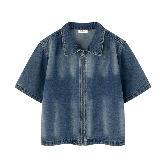 Motherin Sunset - Full-Zip Denim Shirt Vintage Washed