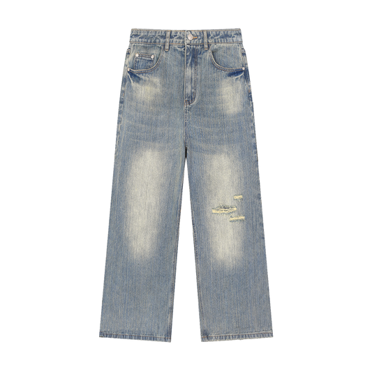 Jeans,Distressed Jean,Vintage Wash,Straight-leg