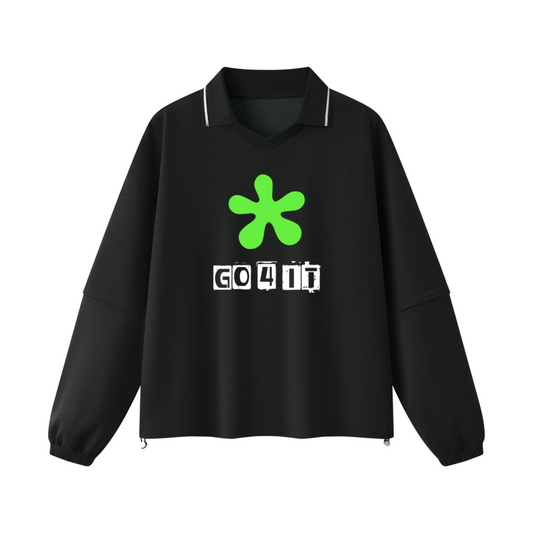 Go 4 It - Black Boxy Collared Detachable Long Sleeve Shirt