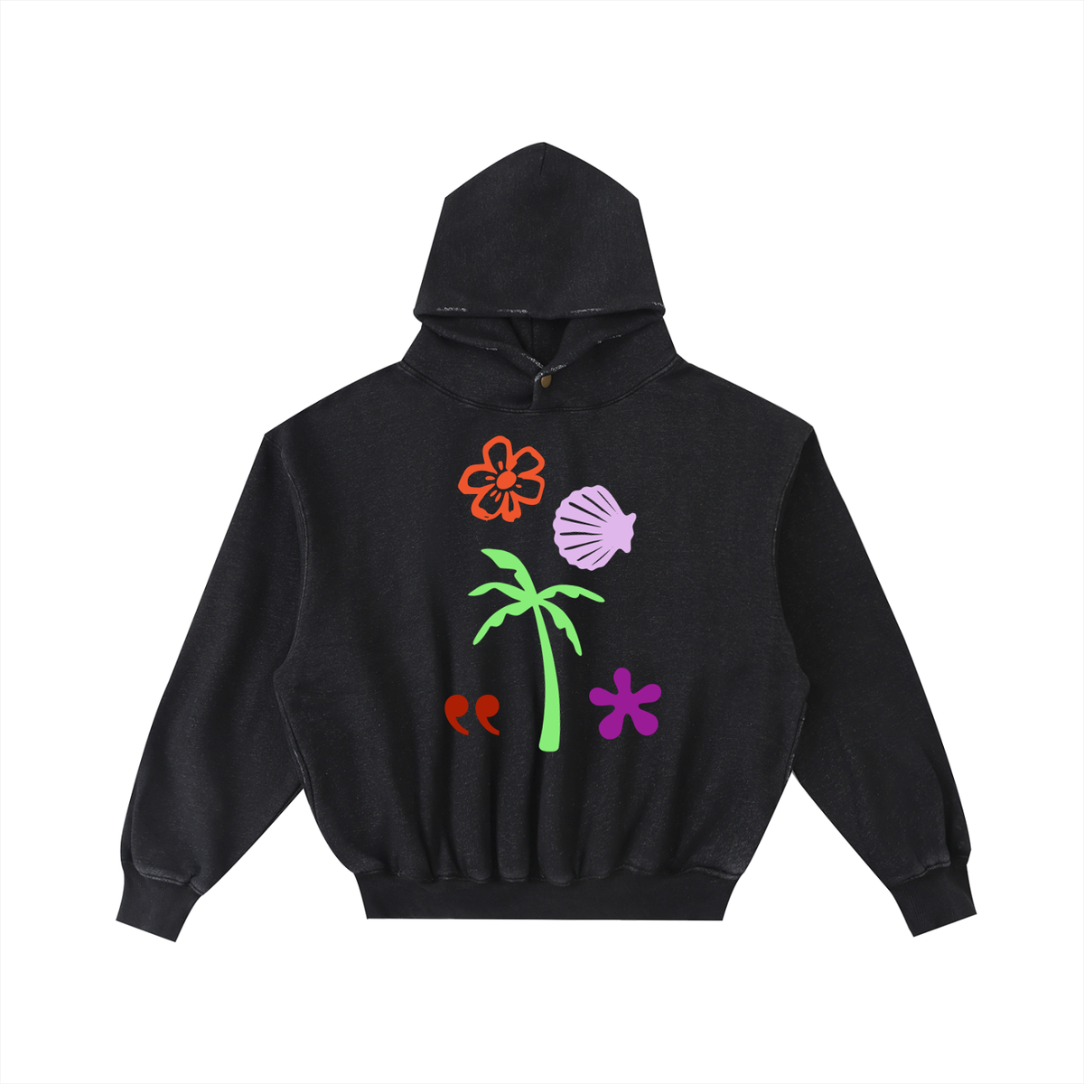 Black Graphic Fleece Hoodie
