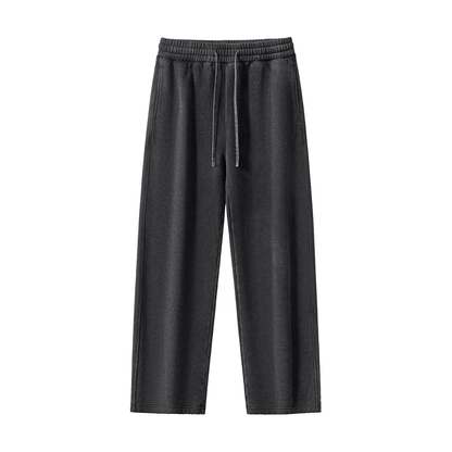 Black Drawstring Fleece Straight-Leg Wash Sweatpants