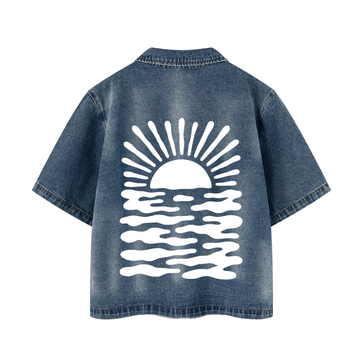 Motherin Sunset - Full-Zip Denim Shirt Vintage Washed