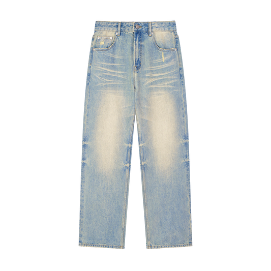 Sun Fade  Jeans,Straight Fit ,Raw Hem Denim Jeans
