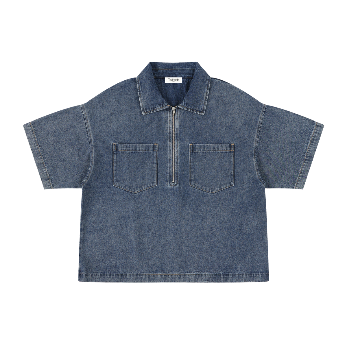 Motherin Loop - Boxy Quarter-Zip Denim Shirt