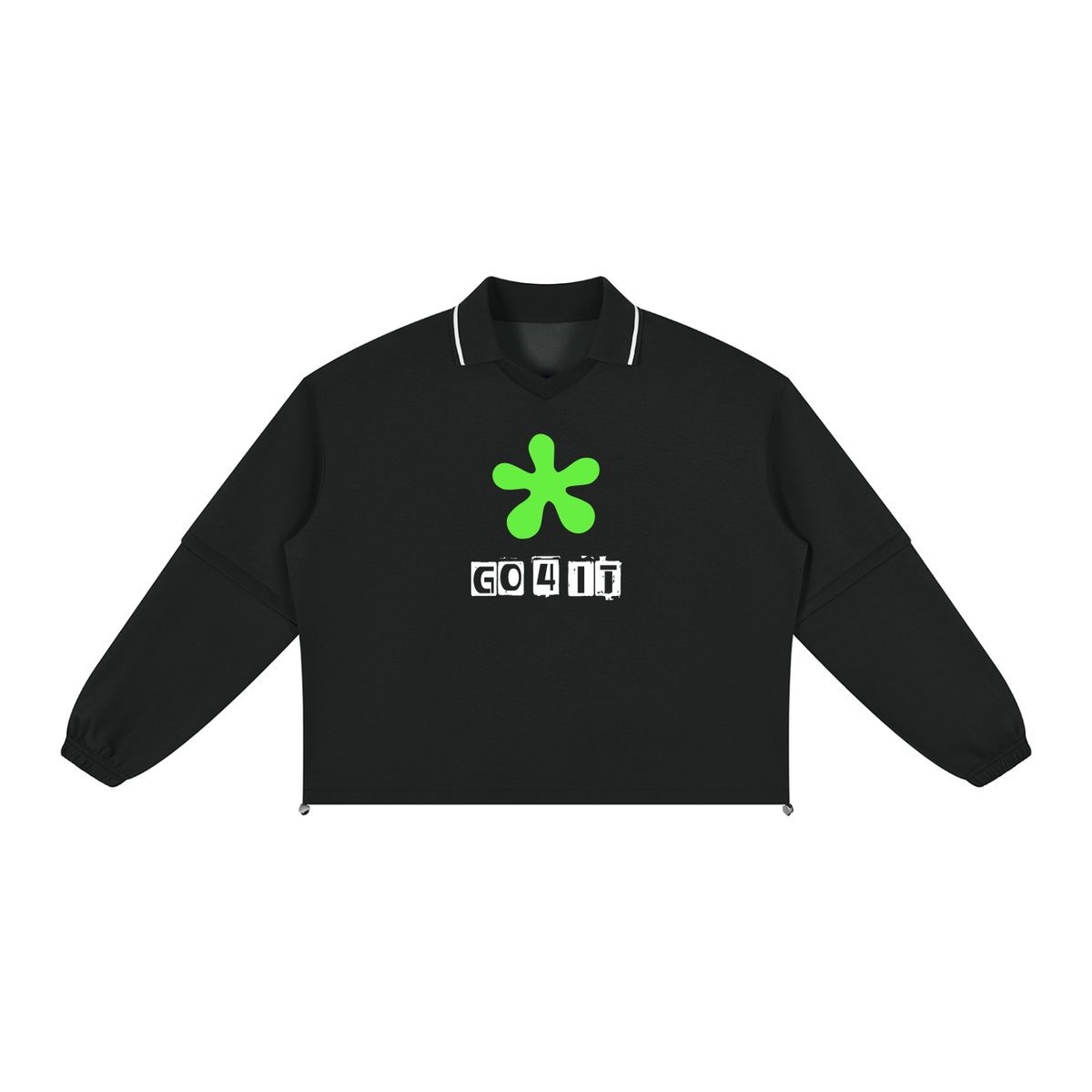 Go 4 It - Black Boxy Collared Detachable Long Sleeve Shirt