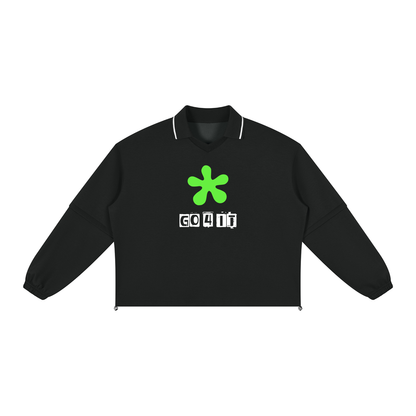 Go 4 It - Black Boxy Collared Detachable Long Sleeve Shirt