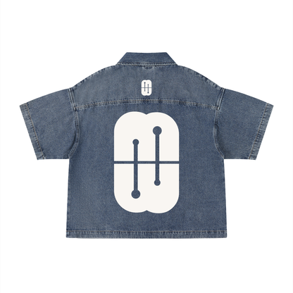 Motherin Loop - Boxy Quarter-Zip Denim Shirt