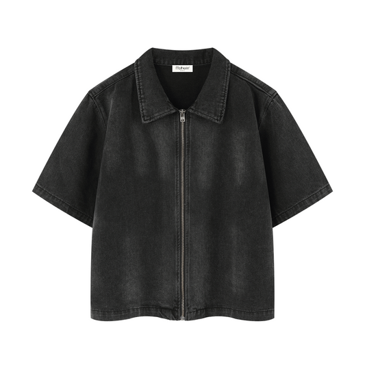 Motherin Sunset - Full-Zip Denim Shirt Vintage Washed