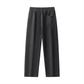 Black Drawstring Fleece Straight-Leg Wash Sweatpants