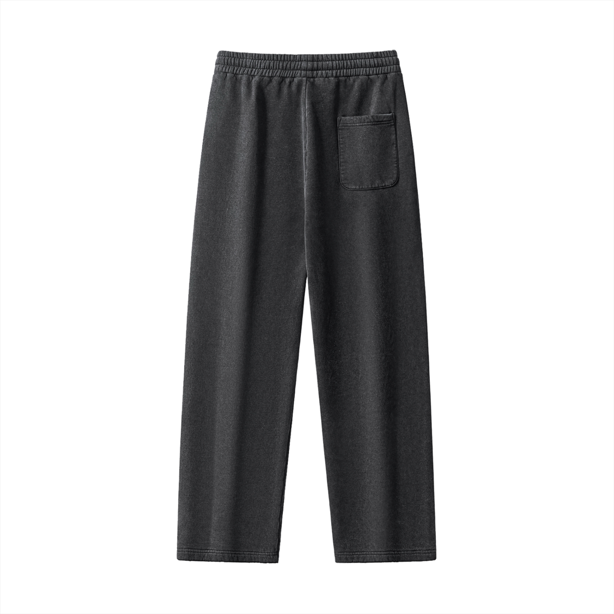 Black Drawstring Fleece Straight-Leg Wash Sweatpants