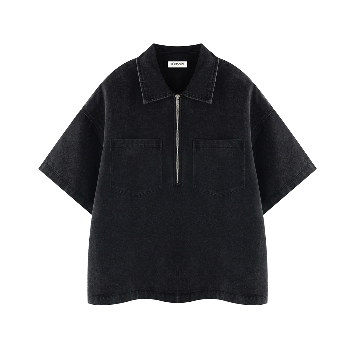 Motherin Loop - Boxy Quarter-Zip Denim Shirt