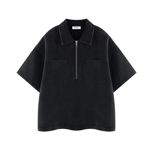 Motherin Loop - Boxy Quarter-Zip Denim Shirt