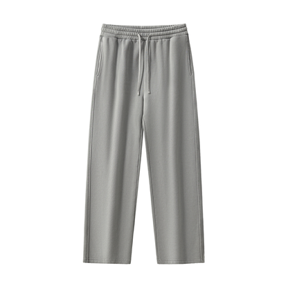 Light Grey Drawstring Fleece Straight-Leg Sweatpants