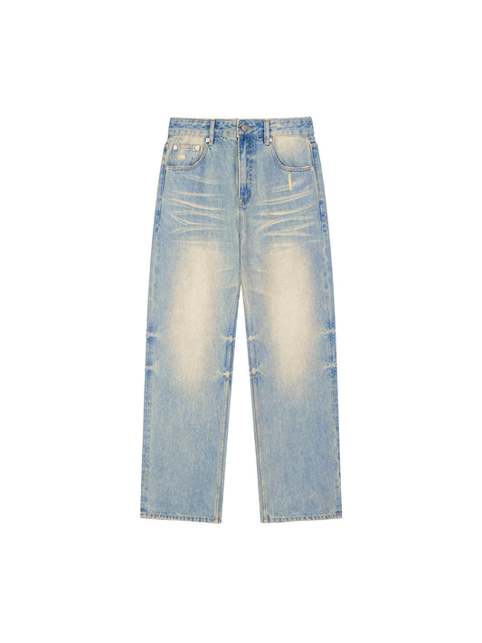 Sun Fade  Jeans,Straight Fit ,Raw Hem Denim Jeans