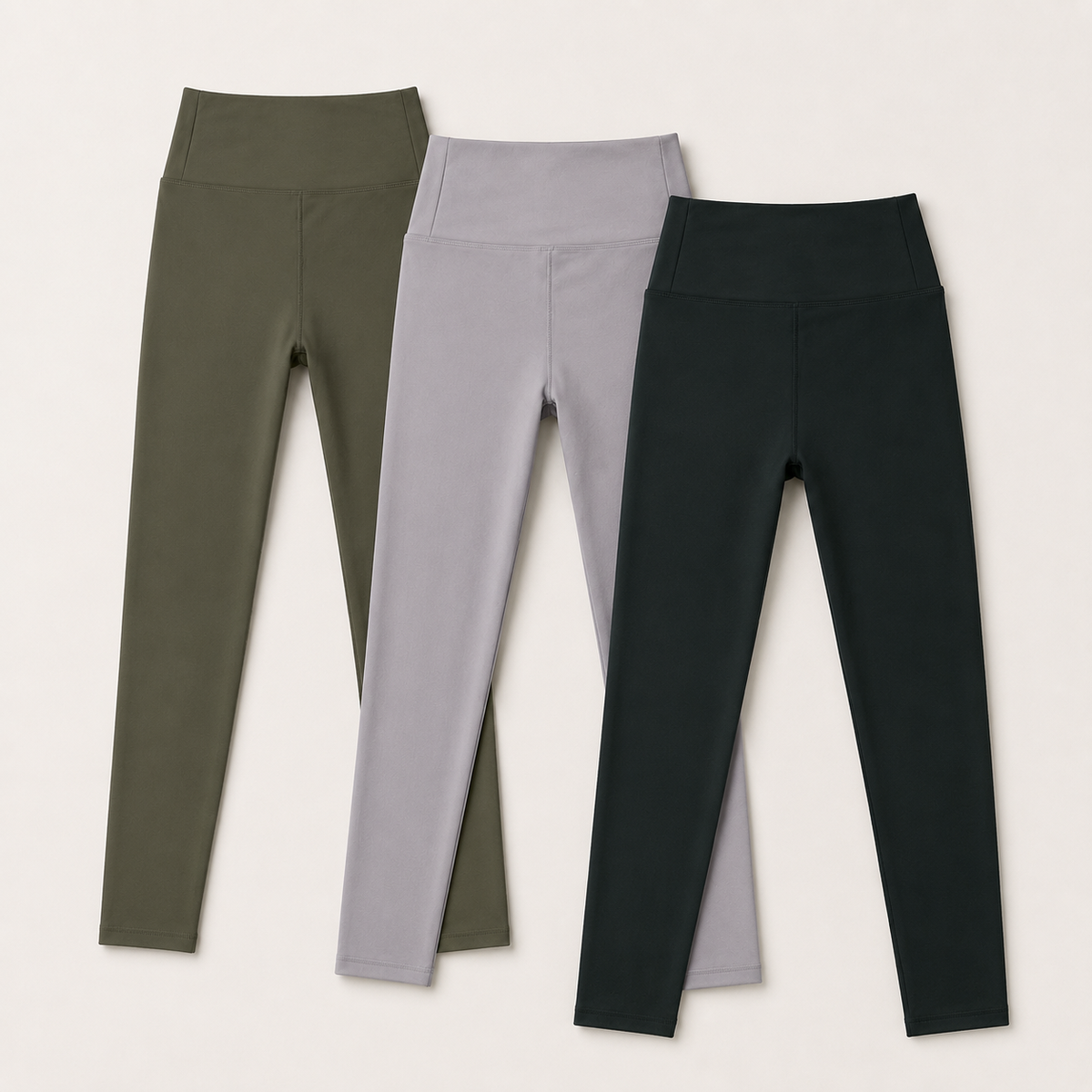 High Rise Ankle Length Leggings Pack of 3 (Black, Gray, Green)